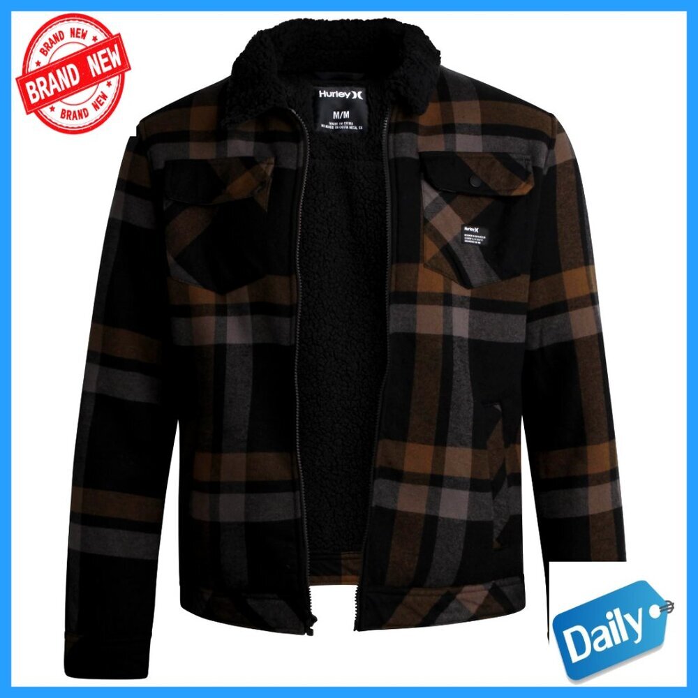 Sherpa Lined Flannel Jacket Men's Classic Plaid Trucker Style Warm Winter